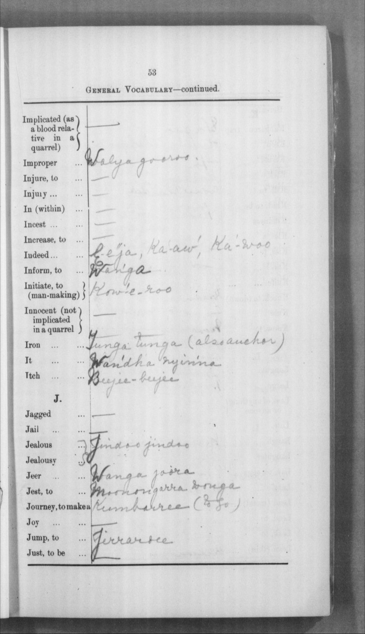 Vocabularies of Natives from Roebourne Gascoyne, Ashburton, De Grey